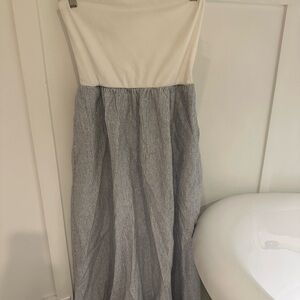 Elegant White and Gray Strapless Dress